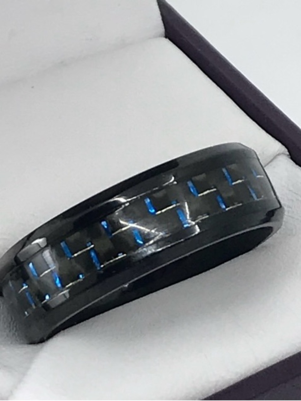 Black Ring with Blue Carbon Fiber Inlay